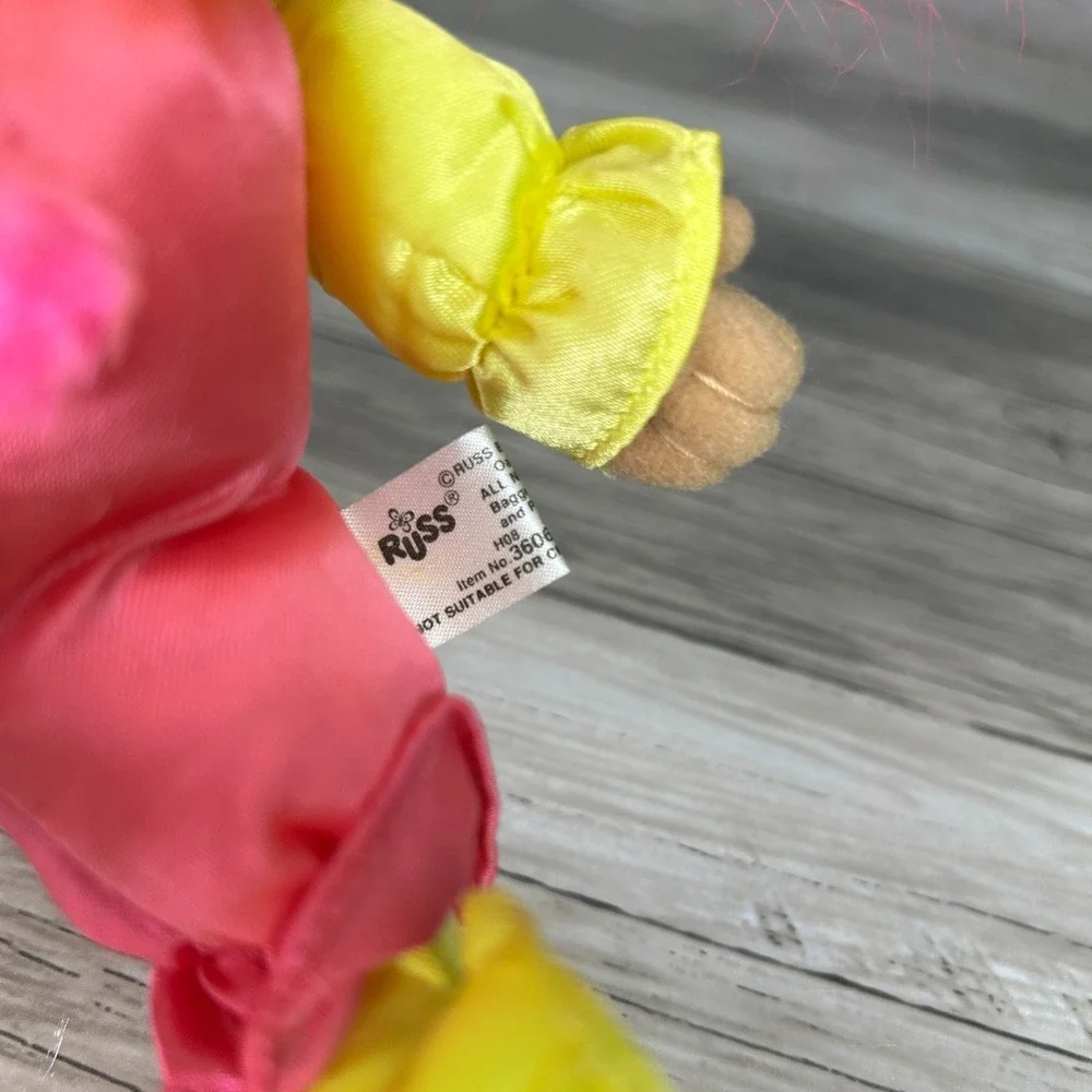 Russ Troll Jester Clown Doll Plush Pink Hair 90s Vintage‎ y2k Yellow